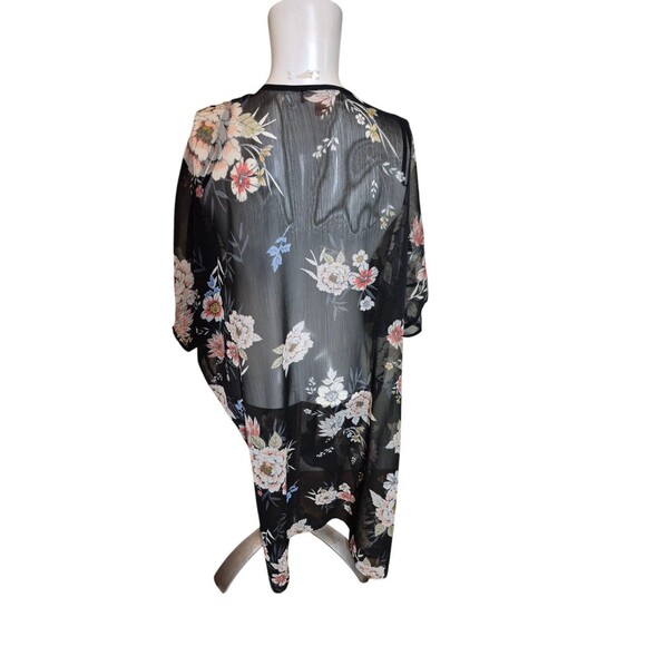Band of Gypsies Sheer Boho Floral Chiffon Duster Tunic Cardigan Swim Cover sz M - Picture 4 of 7
